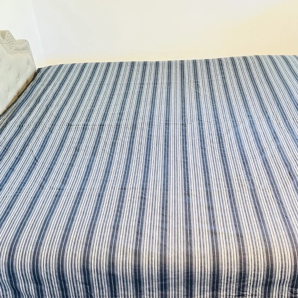 Pottery Barn Teen Railroad Stripe Full/Queen Duvet Cover + 2 Shams 100% Cotton